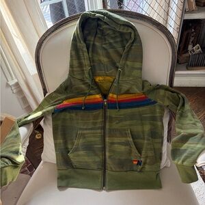 Aviator Nation Camouflage Hoodie with Rainbow Stripes-like new